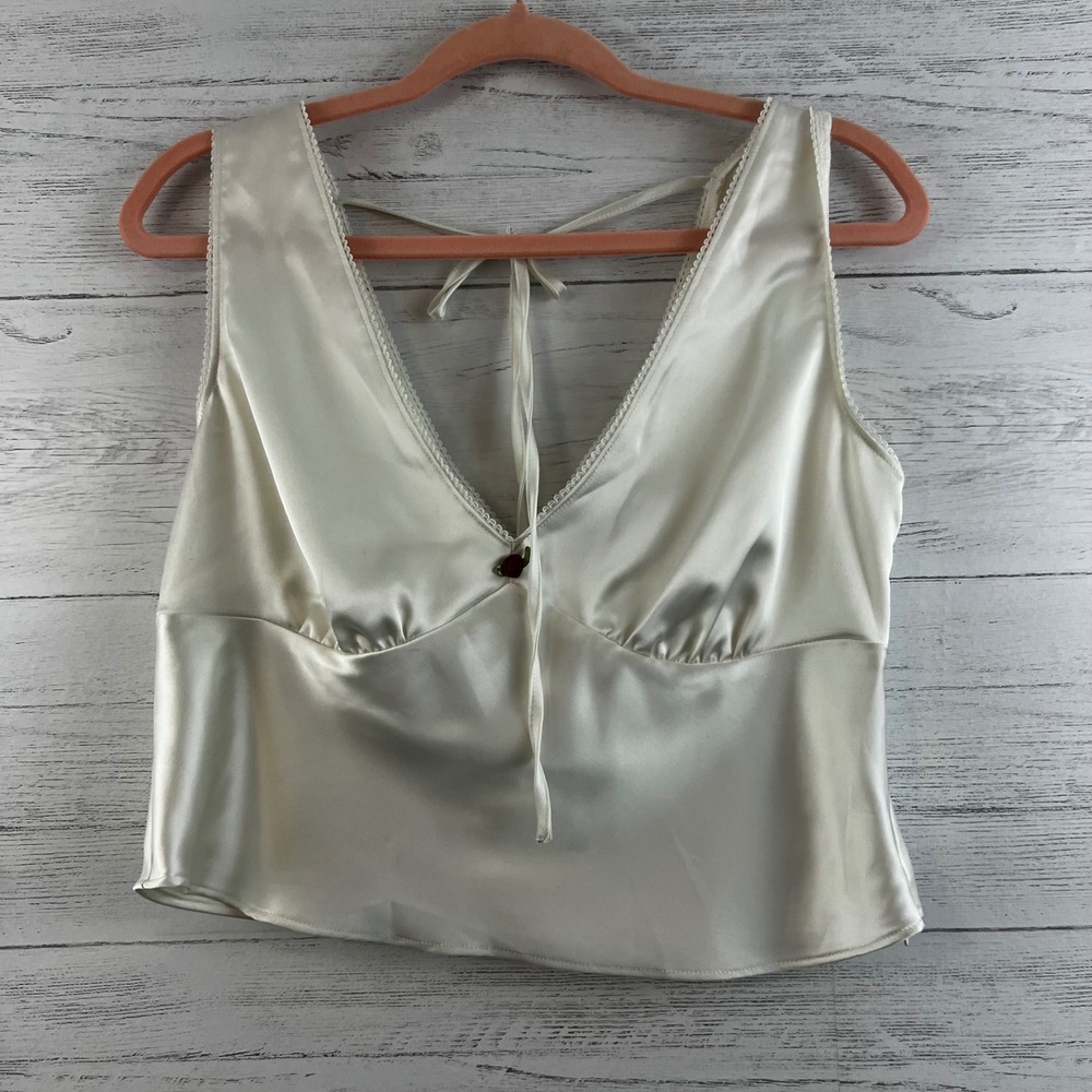 Wild Fable Ivory Satin Rosette Camisole Top Cream V-Neck Lace Trim Size M